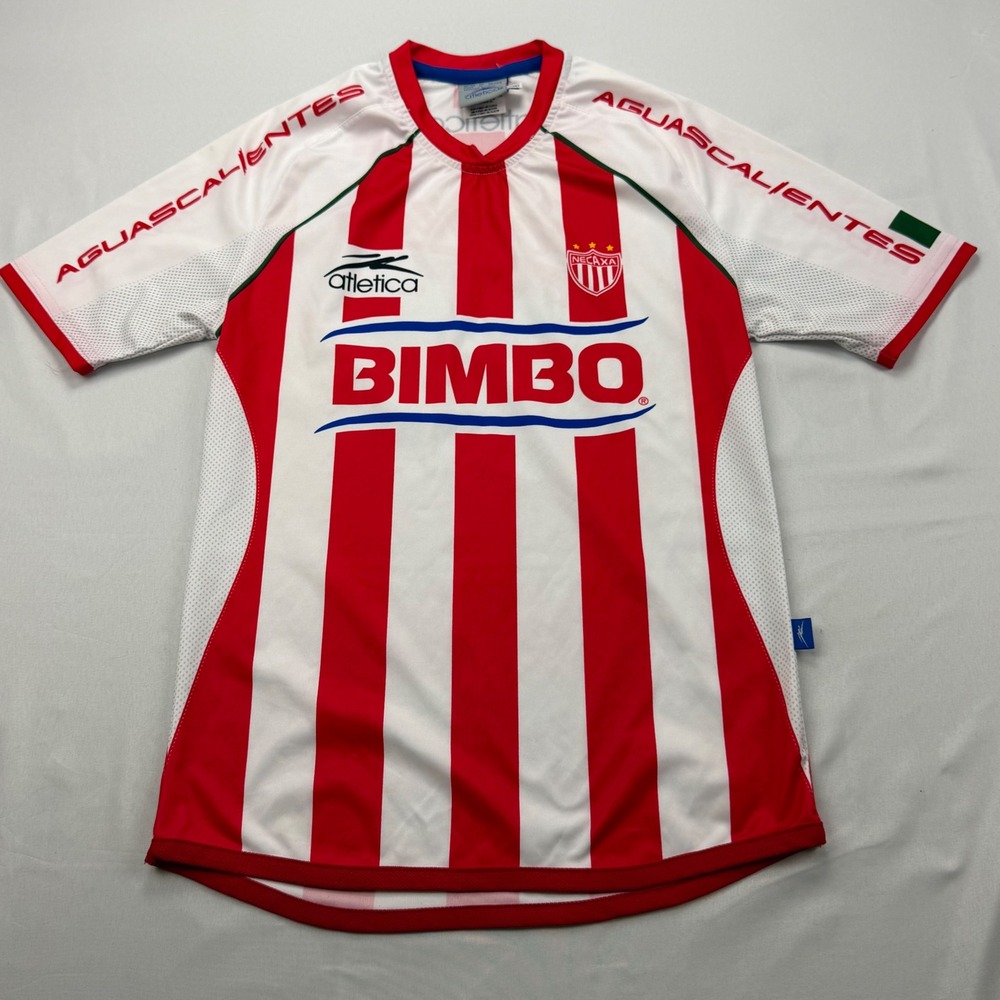 Atletica Club Necaxa Soccer Jersey Kids Size 10 Red White Bimbo Victoria Sponsor